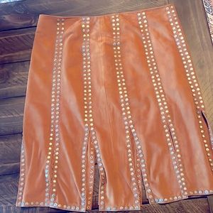 Lamarque rust colored suede skirt with silver studs, size 8